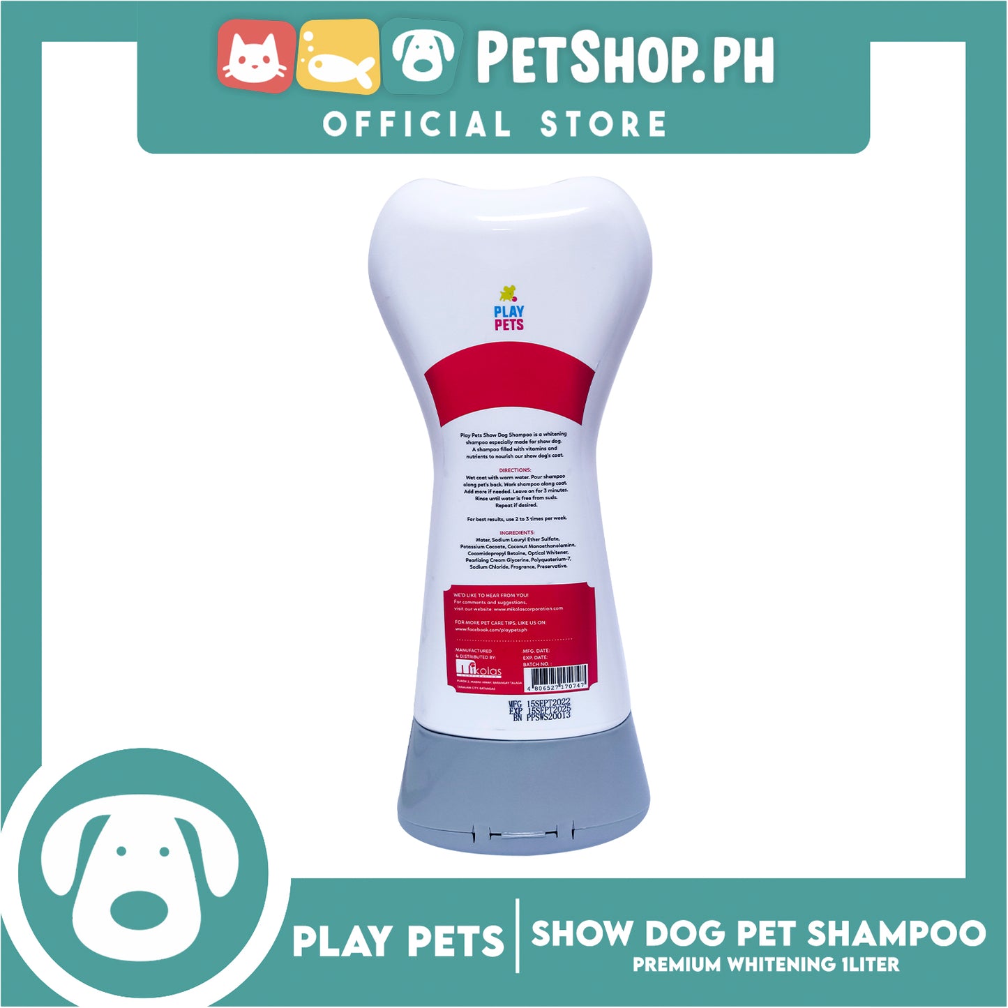 Play Pets Show Dog Pet Shampoo 1000ml (Premium Whitening) Dog Shampoo, Dog Grooming