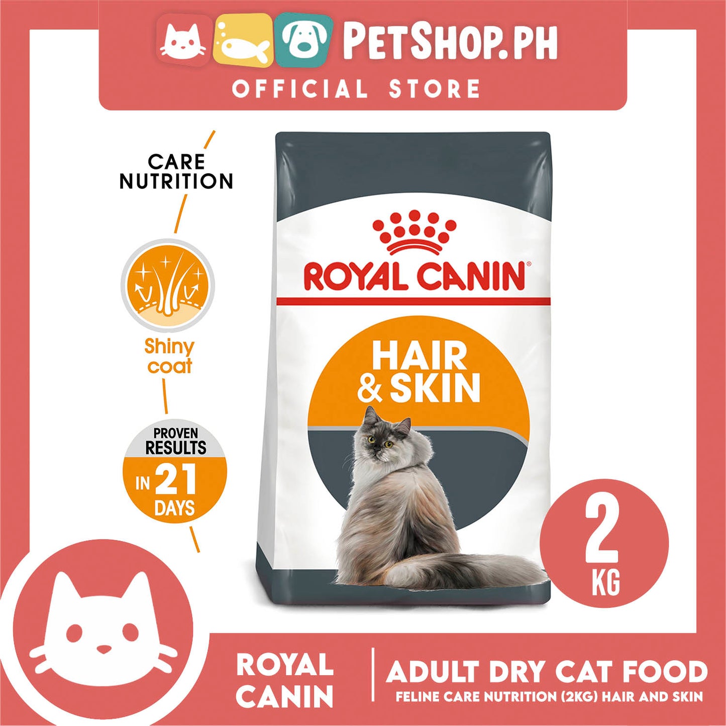 Royal Canin Hair & Skin Care (2kg) Adult Dry Cat Food - Feline Care Nutrition