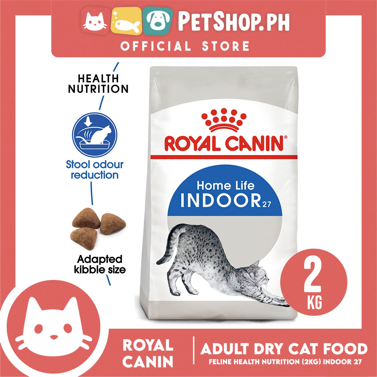 Royal Canin Indoor 27 (2kg) Adult Dry Cat Food - Feline Health Nutrition