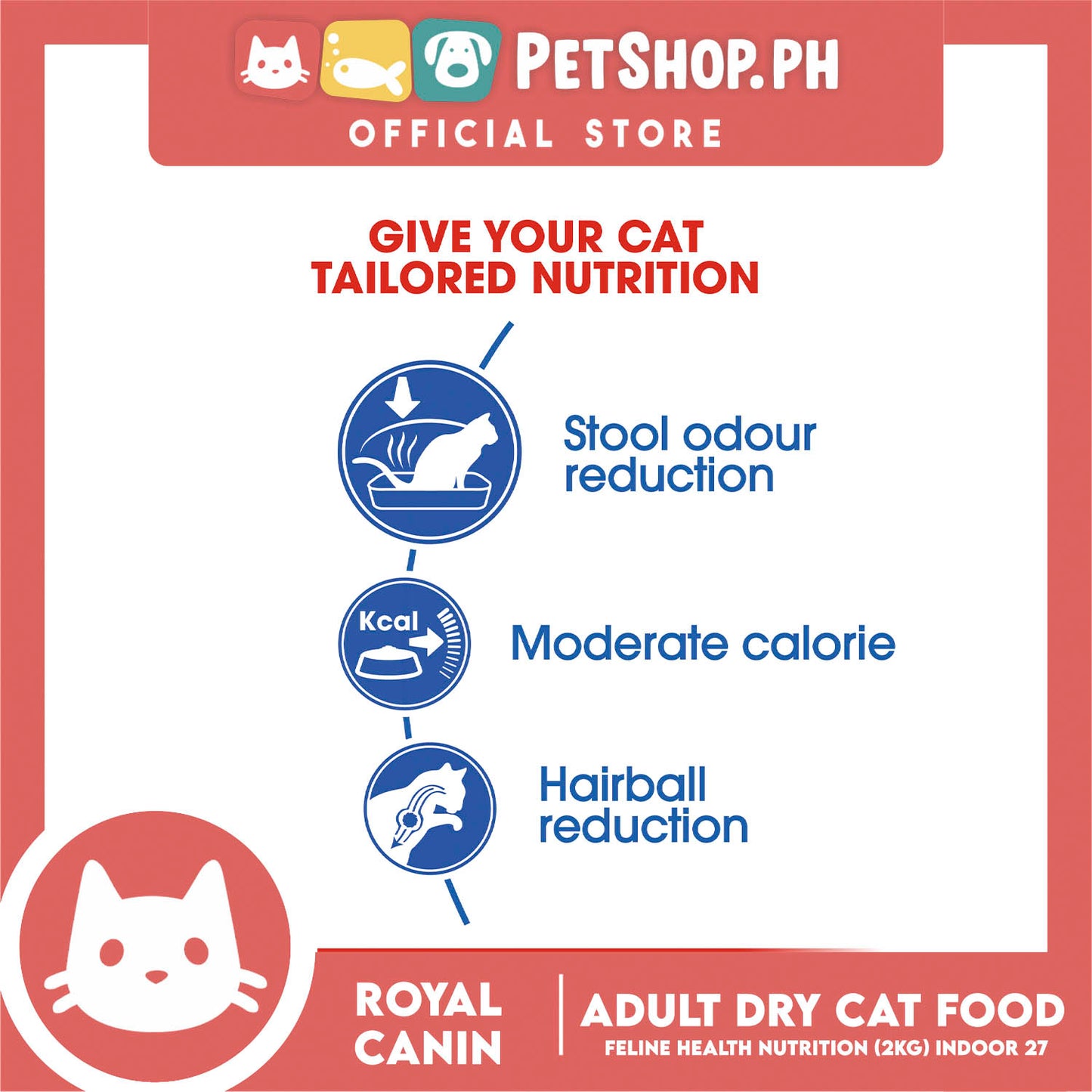 Royal Canin Indoor 27 (2kg) Adult Dry Cat Food - Feline Health Nutrition