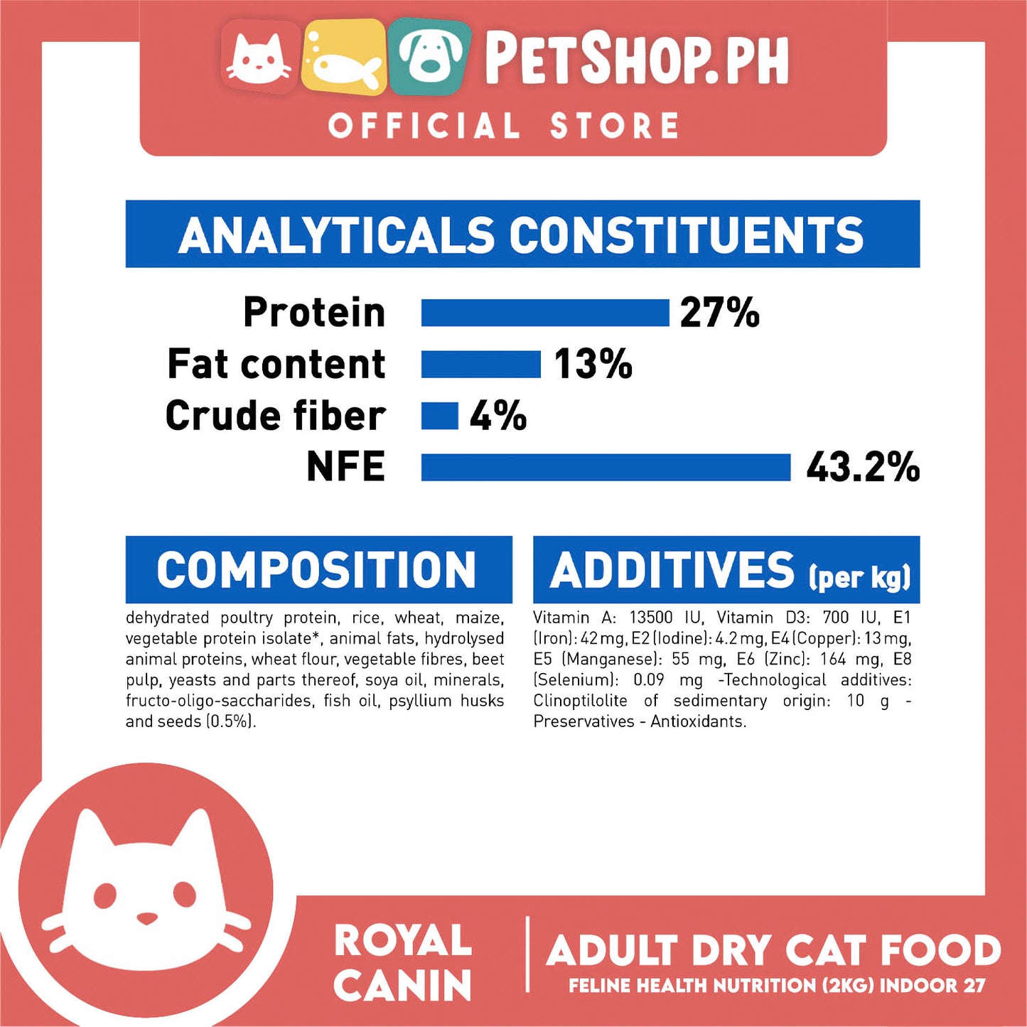 Royal Canin Indoor 27 (2kg) Adult Dry Cat Food - Feline Health Nutrition