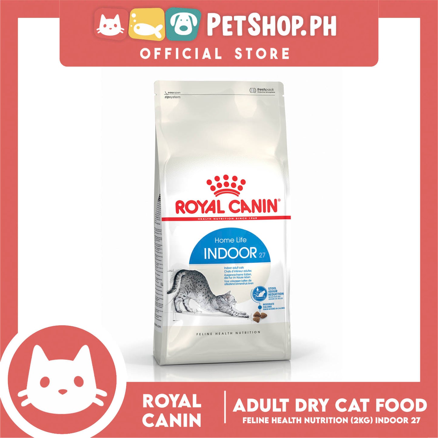 Royal Canin Indoor 27 (2kg) Adult Dry Cat Food - Feline Health Nutrition