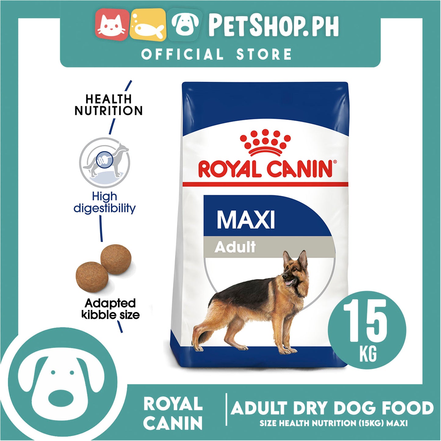 Royal Canin Maxi Adult Dry (15kg) Dog Food - Size Health Nutrition
