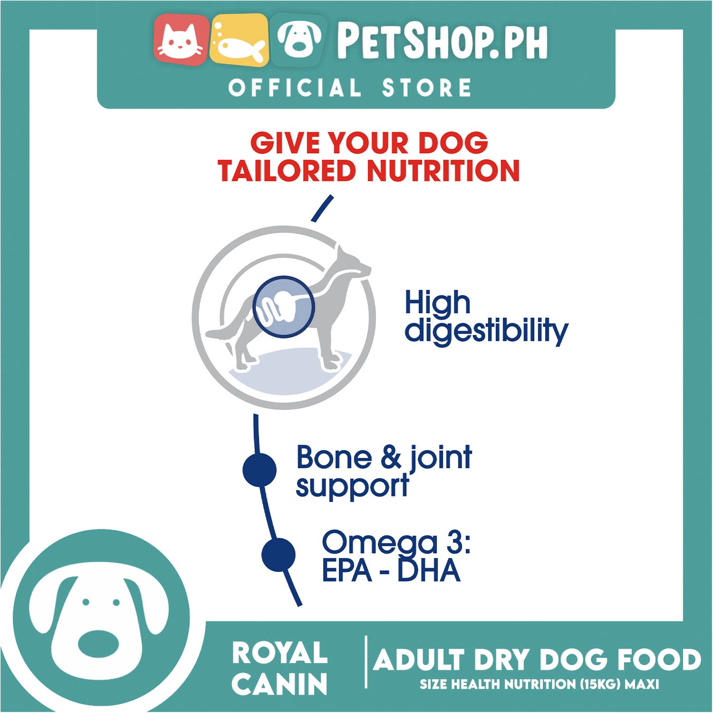 Royal Canin Maxi Adult Dry (15kg) Dog Food - Size Health Nutrition