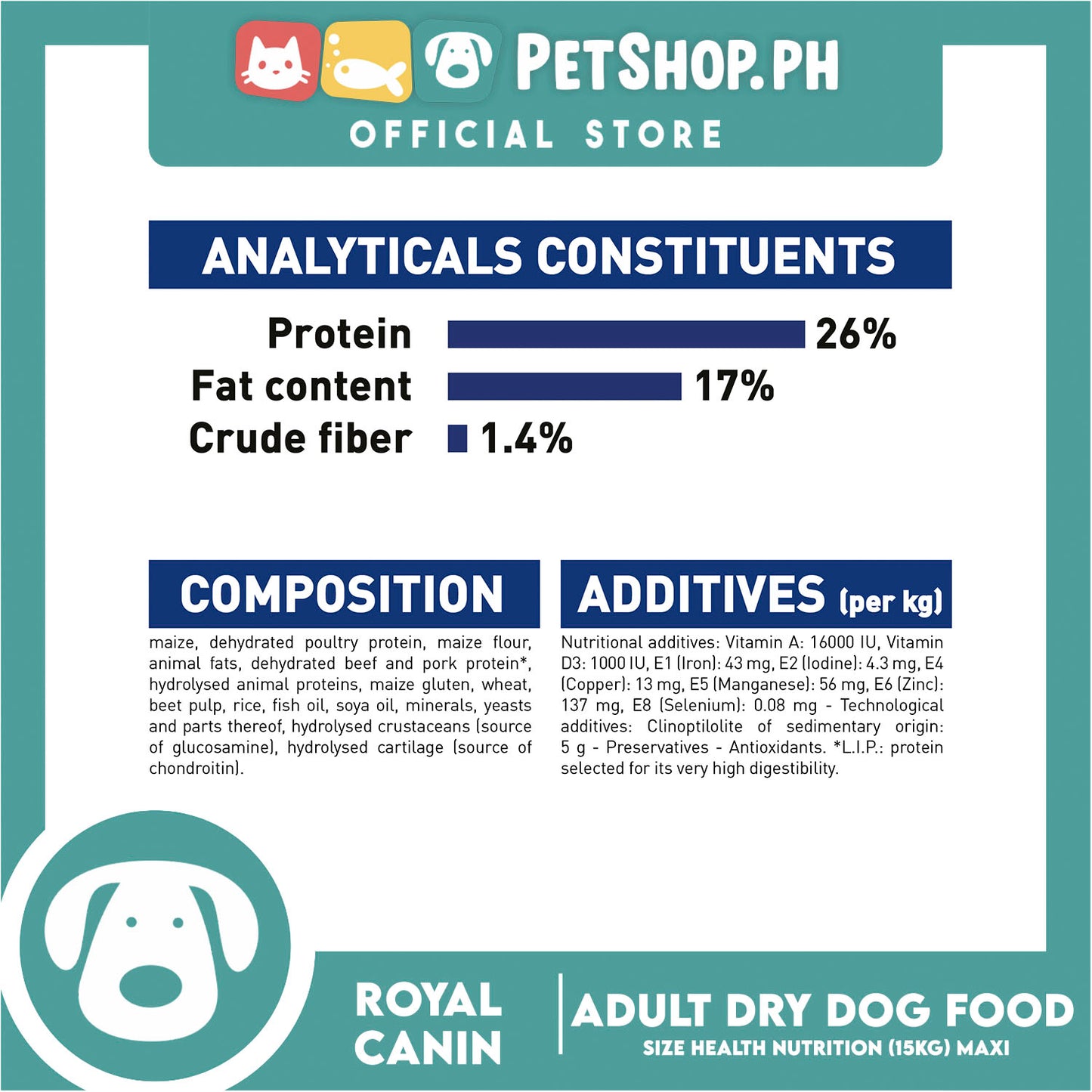 Royal Canin Maxi Adult Dry (15kg) Dog Food - Size Health Nutrition