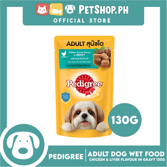 Pedigree Wet Food For Adult Dog, Complete And Balance Nutrition 130g (Chicken And Liver Flavor In Gravy)