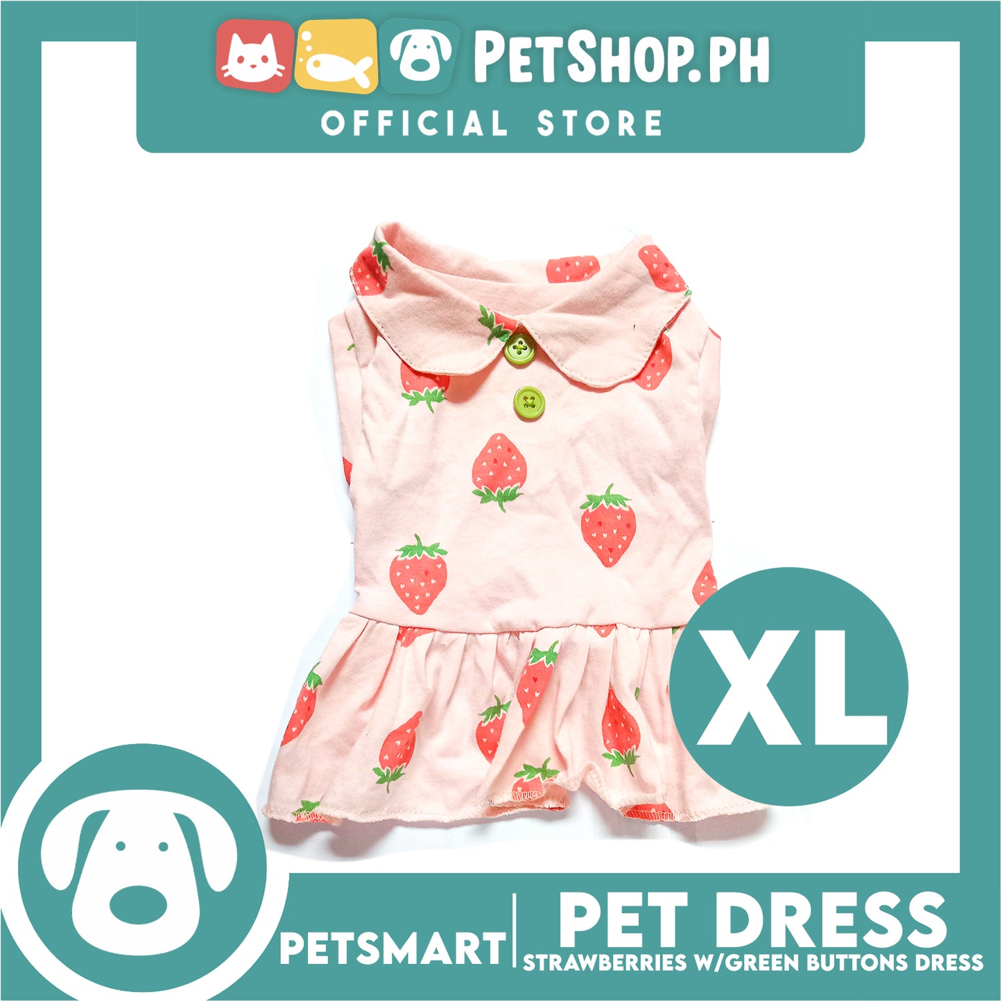 Pet Dress Strawberries With Green Buttons Dress DG-CTN121XL (Extra Large) Perfect Fit For Dogs And Cats, Pet Dress Clothes, Soft and Comfortable Pet Clothing