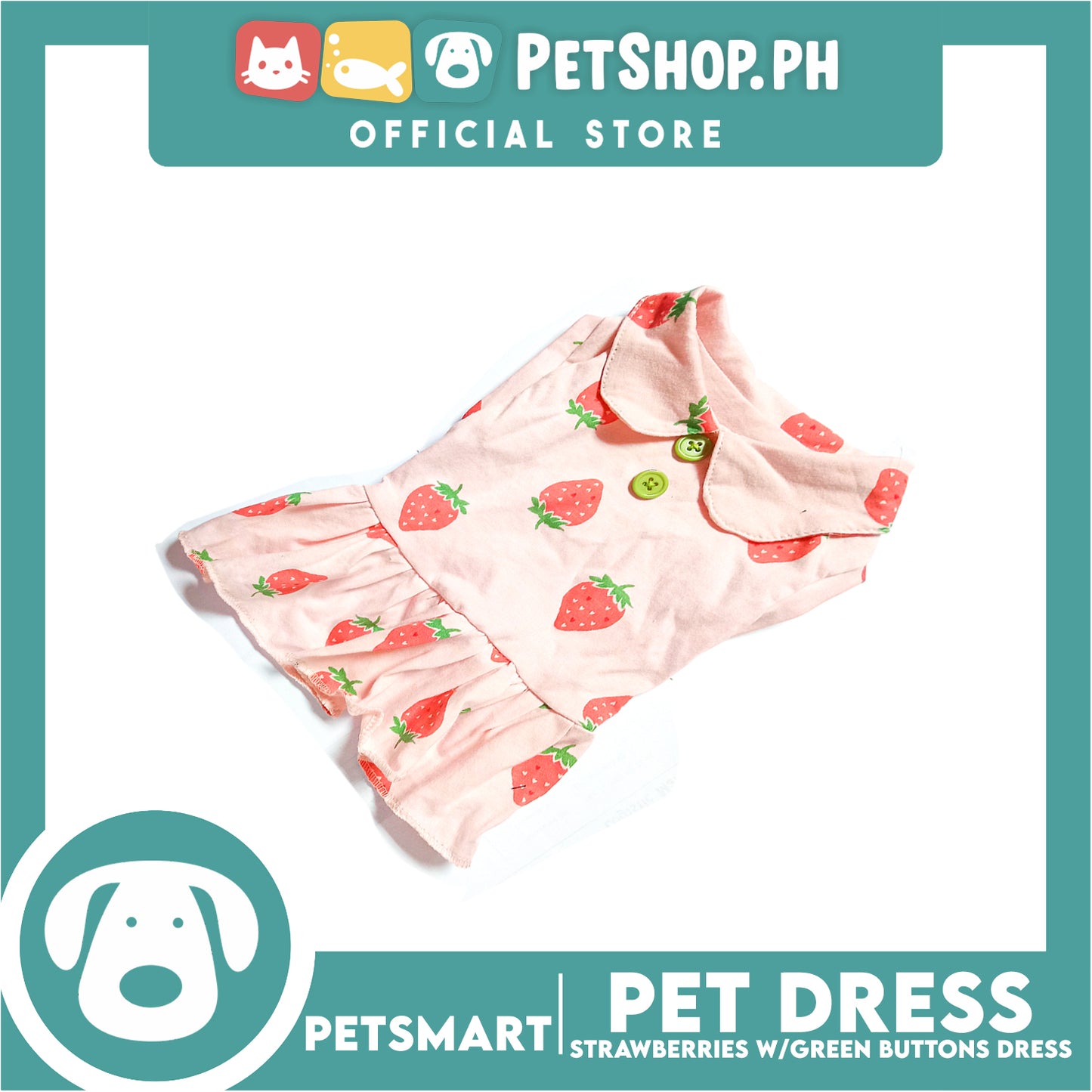 Pet Dress Strawberries With Green Buttons Dress DG-CTN121XL (Extra Large) Perfect Fit For Dogs And Cats, Pet Dress Clothes, Soft and Comfortable Pet Clothing