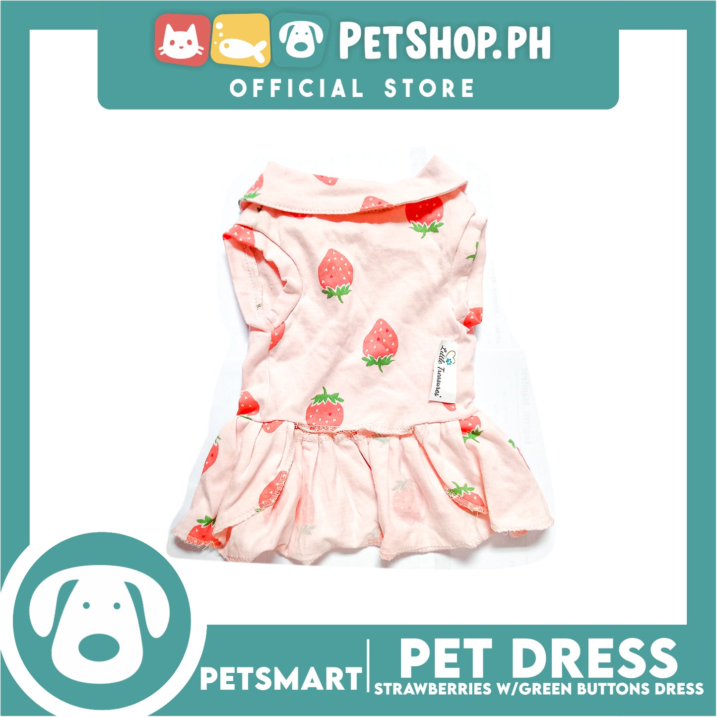 Pet Dress Strawberries With Green Buttons Dress DG-CTN121XL (Extra Large) Perfect Fit For Dogs And Cats, Pet Dress Clothes, Soft and Comfortable Pet Clothing
