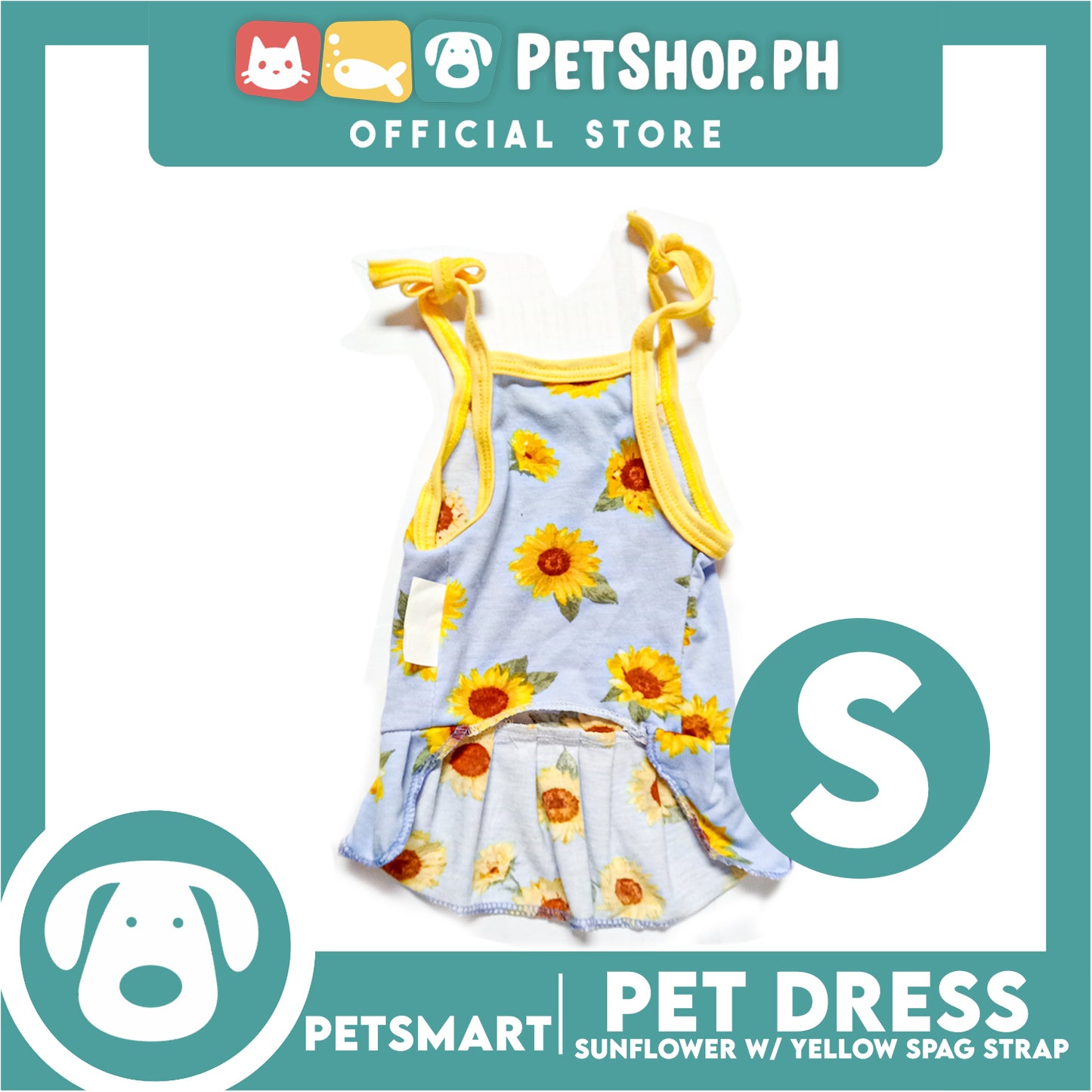 Pet Dress Sunflower With Yellow Spaghetti Strap Dress DG-CTN122S (Small) Perfect Fit For Dogs And Cats, Pet Dress Clothes, Soft and Comfortable Pet Clothing
