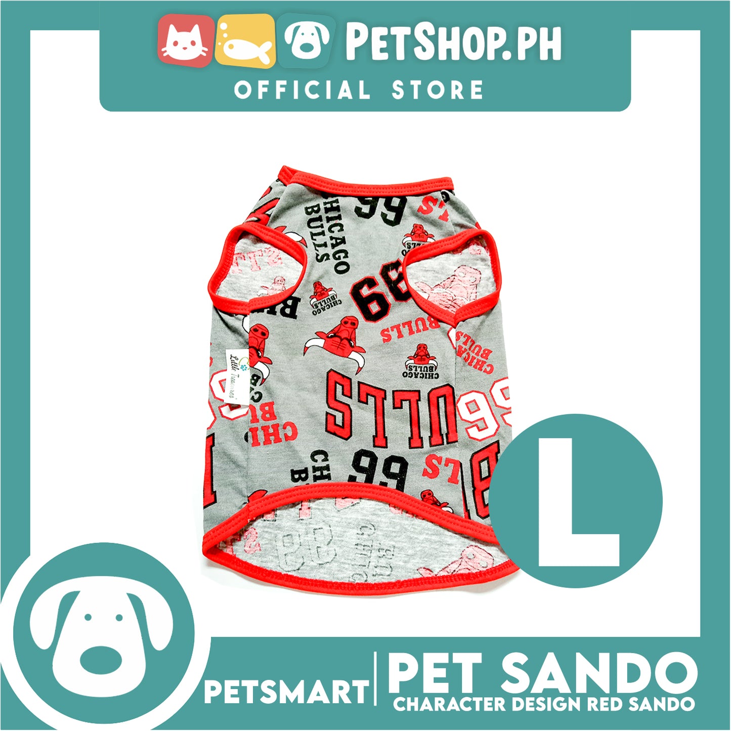 Pet Sando Apparel Character Design Red Sando DG-CTN124L (Large) Perfect Fit For Dogs And Cats, Pet Clothes, Soft and Comfortable Pet Clothing