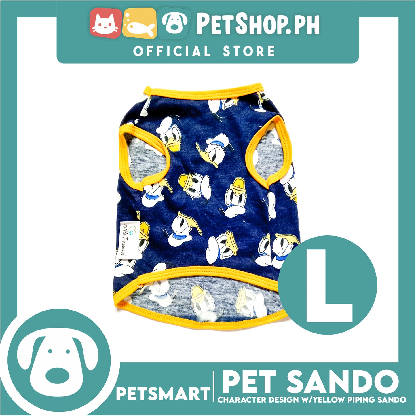Pet Sando Apparel Character Design With Yellow Piping Sando DG-CTN125L (Large) Perfect Fit For Dogs And Cats, Pet Clothes, Soft and Comfortable Pet Clothing