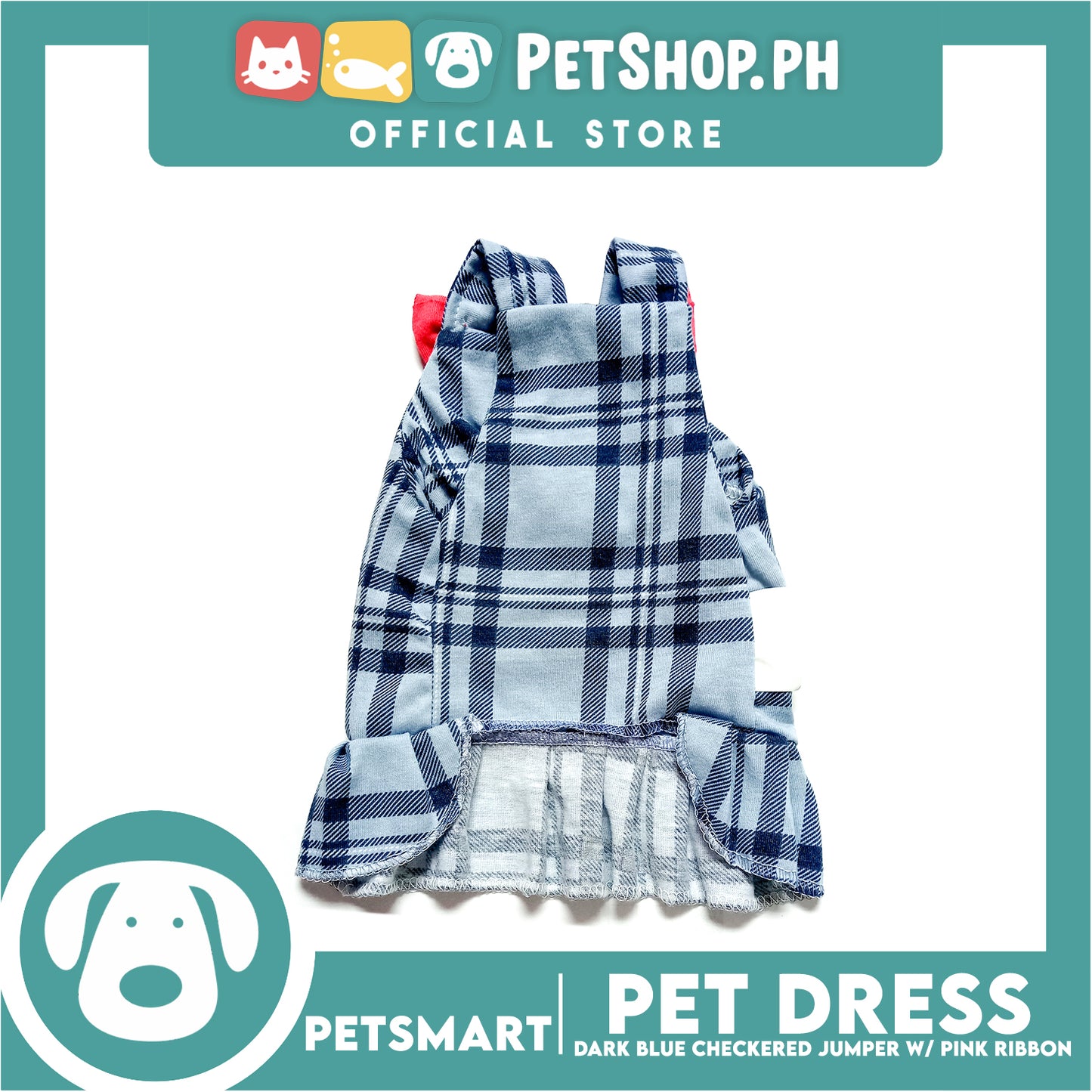Pet Jumper Dress Dark Blue Checkered Jumper With Pink Ribbon DG-CTN123L (Large)