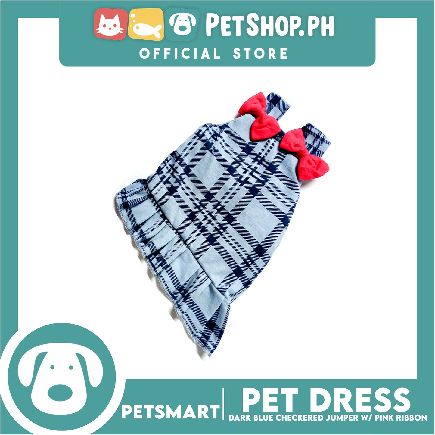 Pet Jumper Dress Dark Blue Checkered Jumper With Pink Ribbon DG-CTN123XL (Extra Large) Perfect Fit For Dogs And Cats, Pet Dress Clothes, Soft and Comfortable Pet Clothing