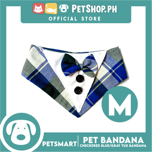 Pet Bandana Collar Scarf Checkered Blue Gray Tux Bandana DB-CTN32M (Medium) Perfect Fit For Dogs And Cats, Breathable, Soft Lightweight, Fashionable Pet Bandana