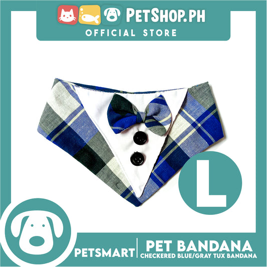 Pet Bandana Collar Scarf Checkered Blue Gray Tux Bandana DB-CTN32L (Large) Perfect Fit For Dogs And Cats, Breathable, Soft Lightweight, Fashionable Pet Bandana