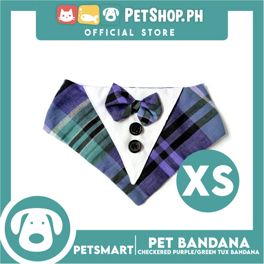 Pet Bandana Collar Scarf Checkered Purple Green Tux Bandana DB-CTN33XS (Extra Small) Perfect Fit For Dogs And Cats, Breathable, Soft Lightweight, Fashionable Pet Bandana