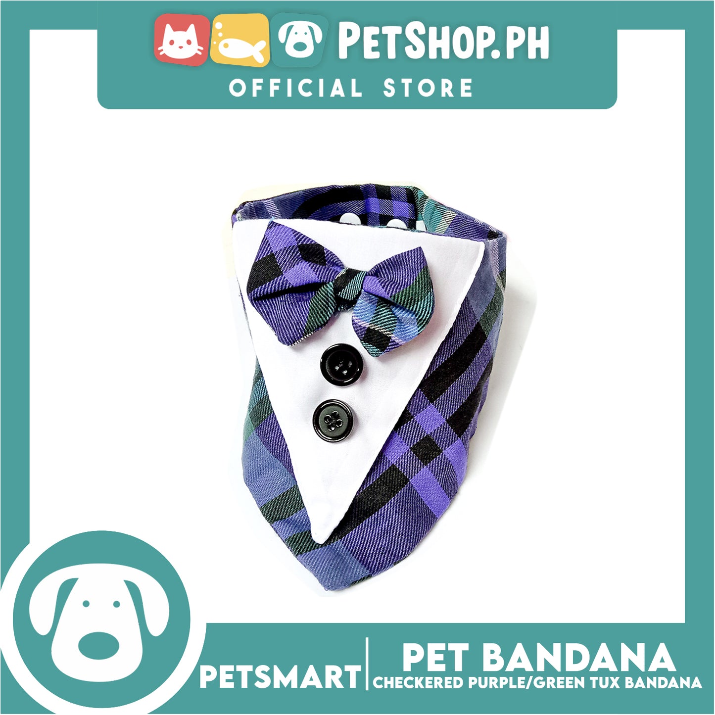 Pet Bandana Collar Scarf Checkered Purple Green Tux Bandana DB-CTN33S (Small)