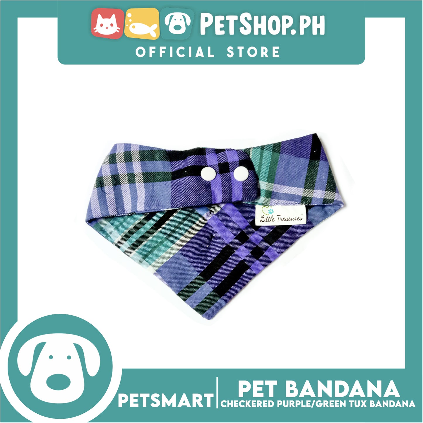 Pet Bandana Collar Scarf Checkered Purple Green Tux Bandana DB-CTN33L (Large) Perfect Fit For Dogs And Cats, Breathable, Soft Lightweight, Fashionable Pet Bandana