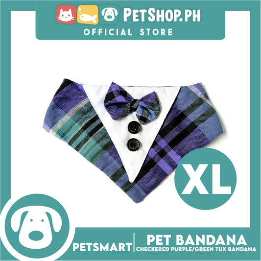 Pet Bandana Collar Scarf Checkered Purple Green Tux Bandana DB-CTN33XL (Extra Large) Perfect Fit For Dogs And Cats, Breathable, Soft Lightweight, Fashionable Pet Bandana