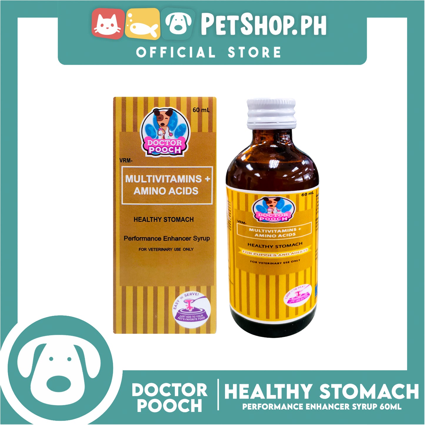 Doctor Pooch Multivitamins And Amino Acids 60ml For Healthy Stomach, Performance Enhancer Syrup For Veterinary Use Only