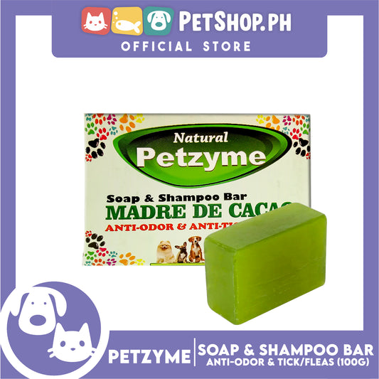 Petzyme Soap And Shampoo Bar Madre De Cacao 100g Anti-Odor And Anti-Ticks Fleas, Pets Soap