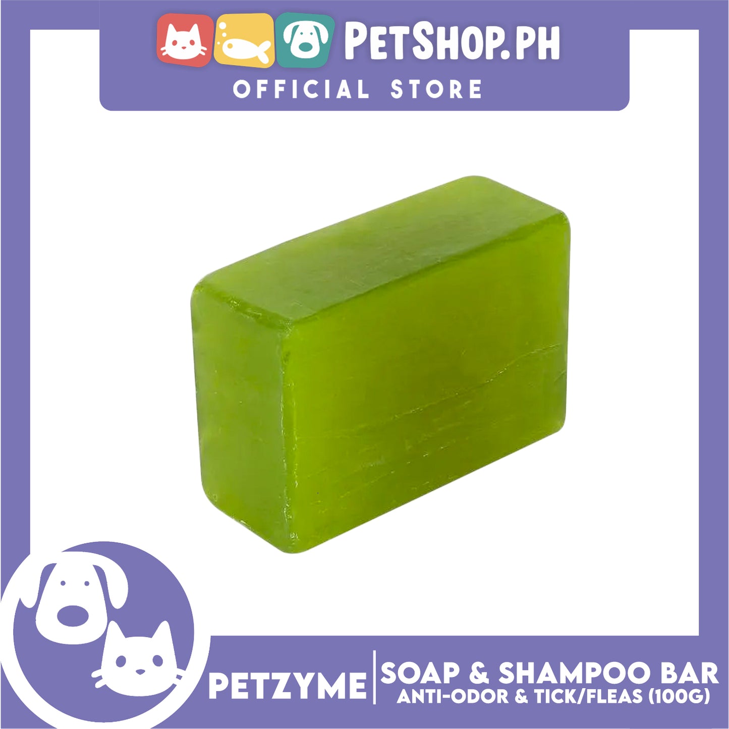 Petzyme Soap And Shampoo Bar Madre De Cacao 100g Anti-Odor And Anti-Ticks Fleas, Pets Soap