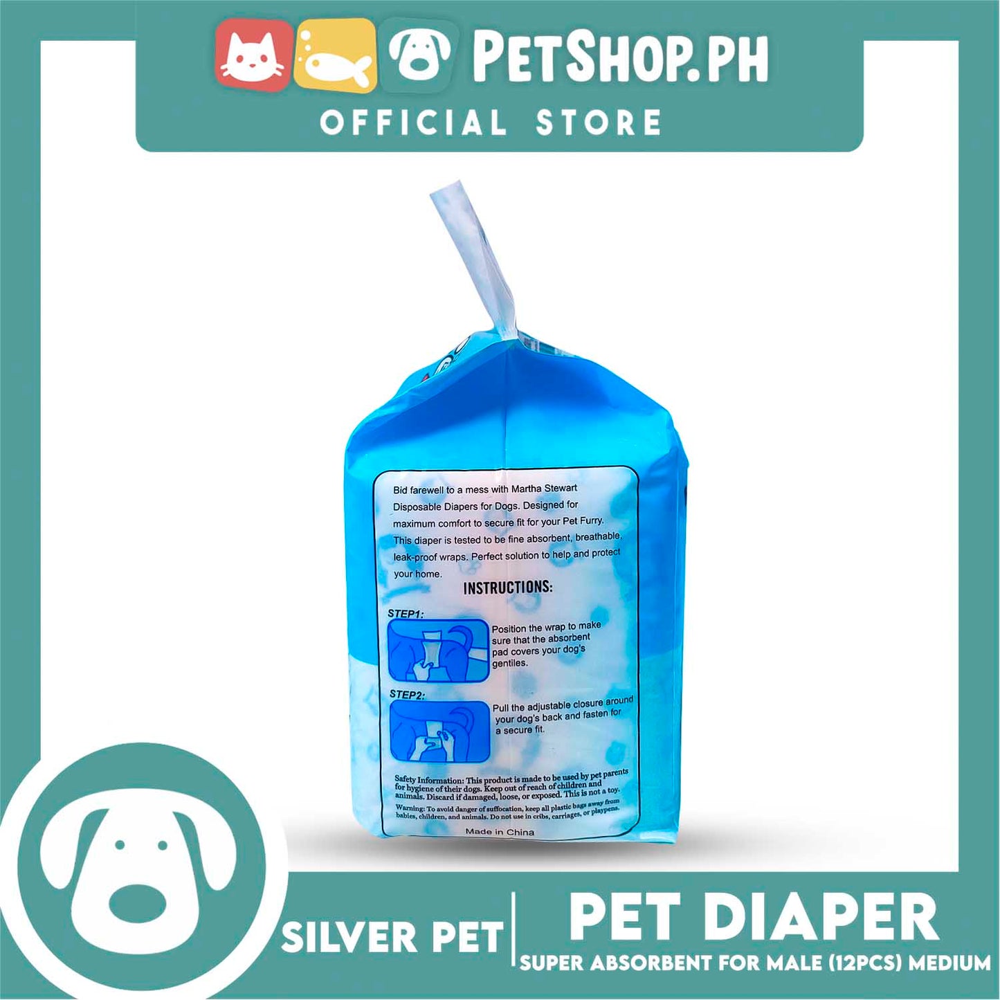 12pcs Silver Pet Super Absorbent Disposable Male Dog Wrap/ Diaper Medium