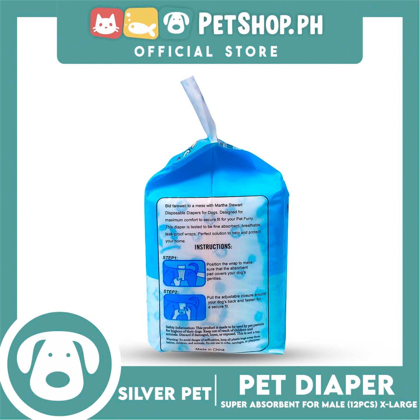 12pcs Silver Pet Super Absorbent Disposable Male Dog Wrap/ Diaper Extra Large