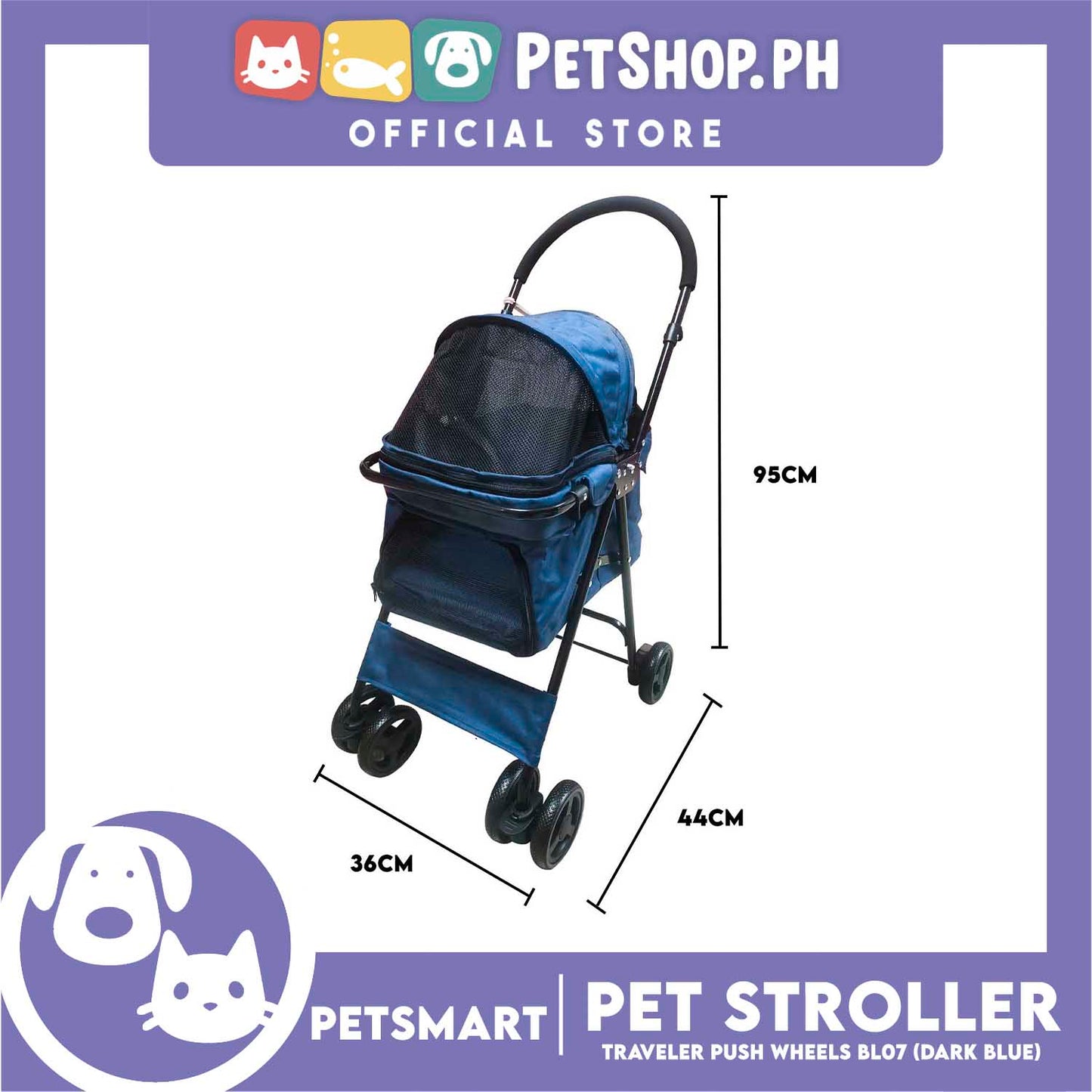 Pet Stroller Traveler Push Wheels BL07 (Dark Blue)