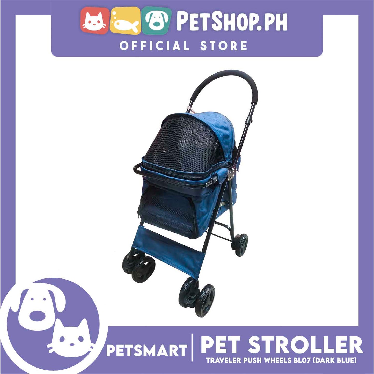 Pet Stroller Traveler Push Wheels BL07 (Dark Blue)
