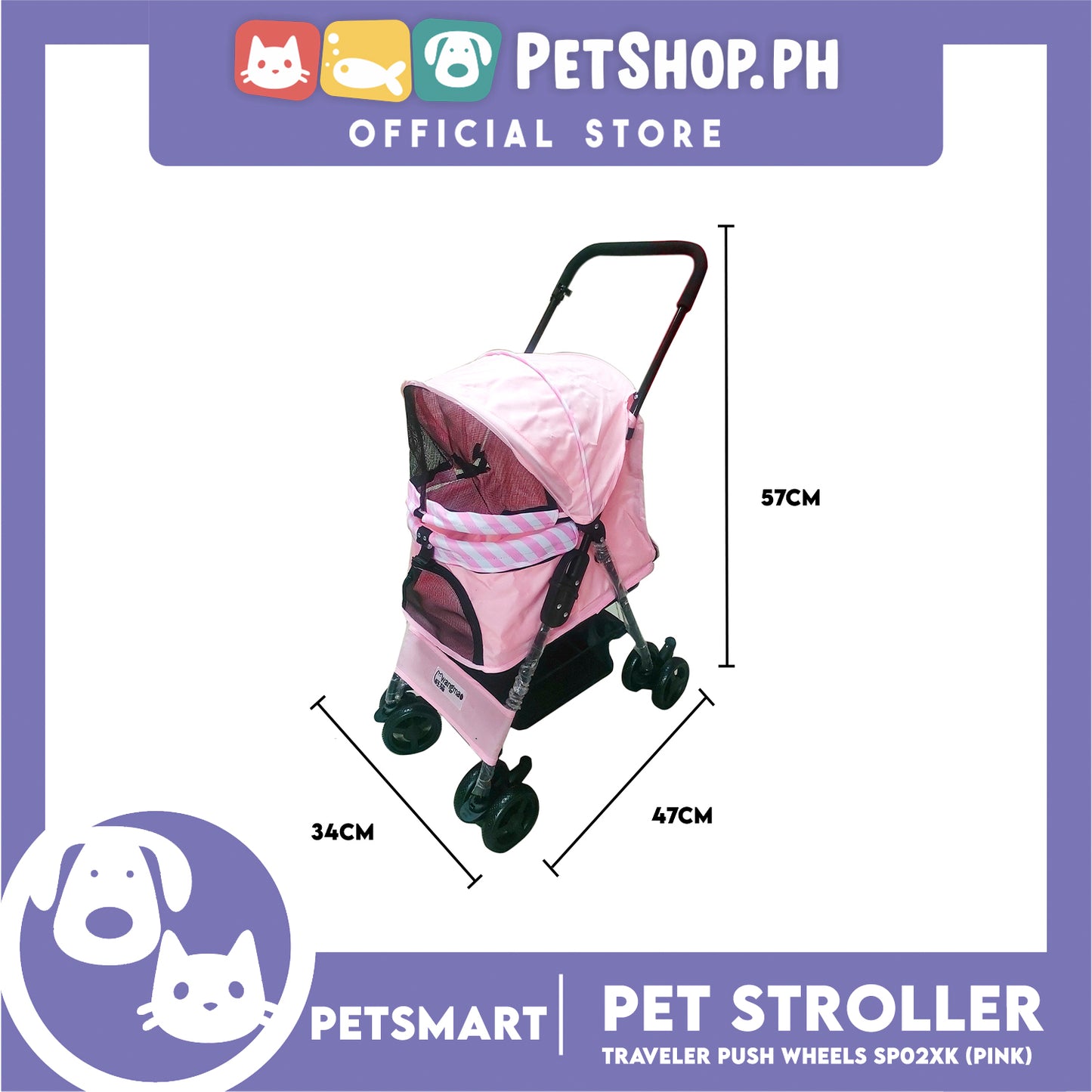 Pet Stroller Traveler Push Wheels SP02XK (Pink)