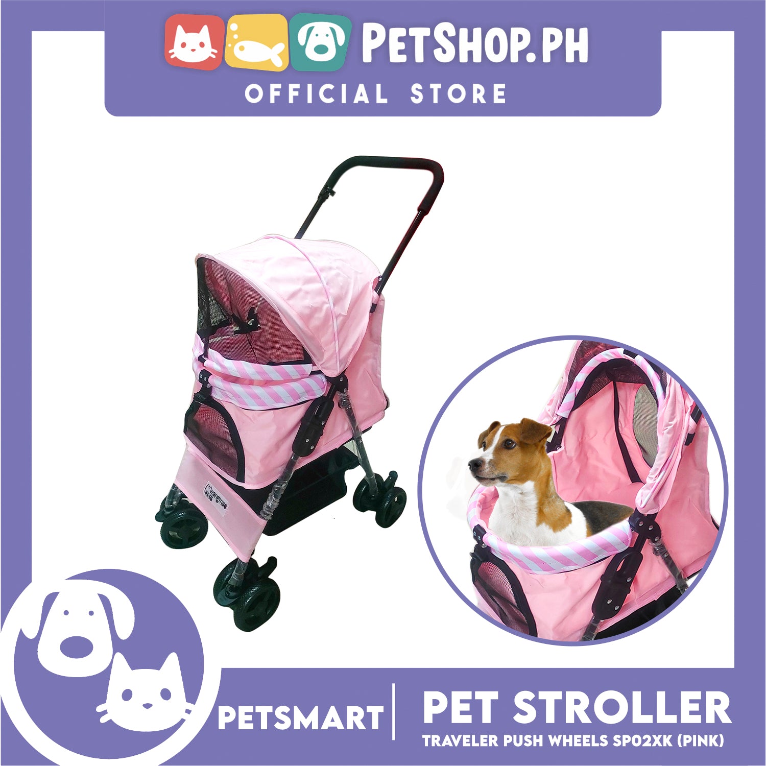 dog stroller petsmart Pet Stroller Traveler Push Wheels SP02XK (Pink) – Petshop.PH