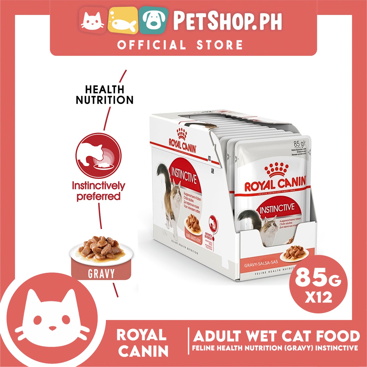 Royal Canin Instinctive Gravy (85g x 12) Adult Wet Cat Food - Feline Health Nutrition