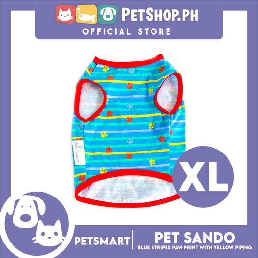 Pet Sando Clothes, Blue Stripes Paw Print With Yellow Piping DG-CTN130XL (XL)