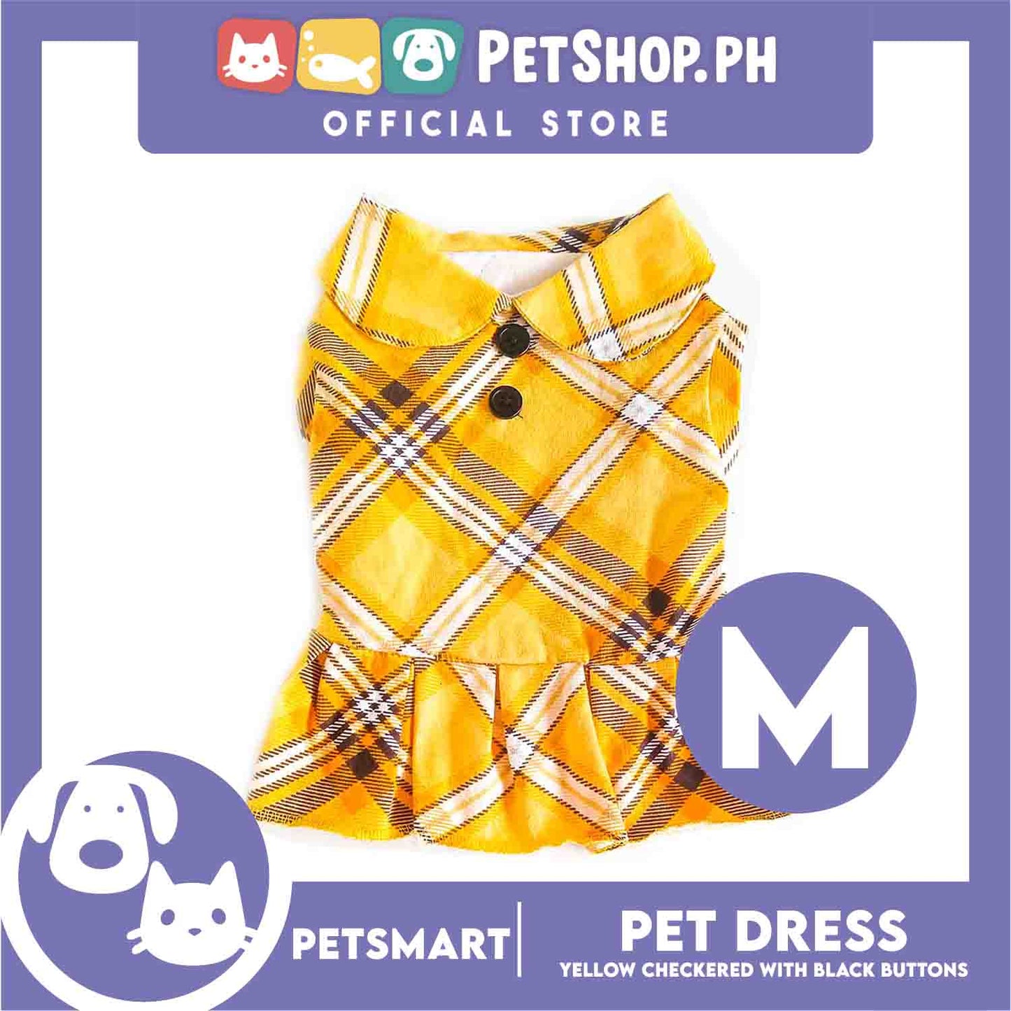Pet Dress Clothes, Yellow Checkered With Black Buttons DG-CN131M (Medium)