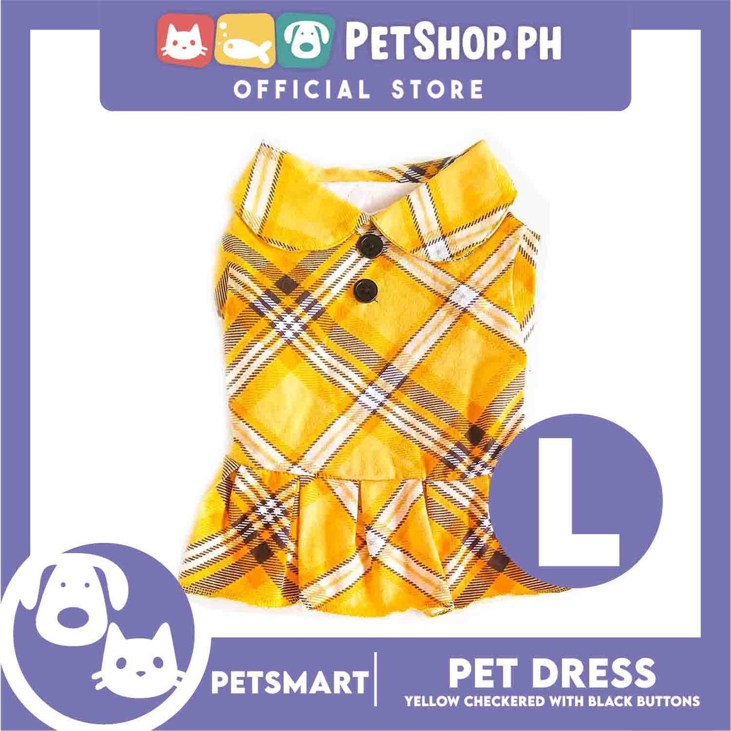 Pet Dress Clothes, Yellow Checkered With Black Buttons DG-CN131L (Large)