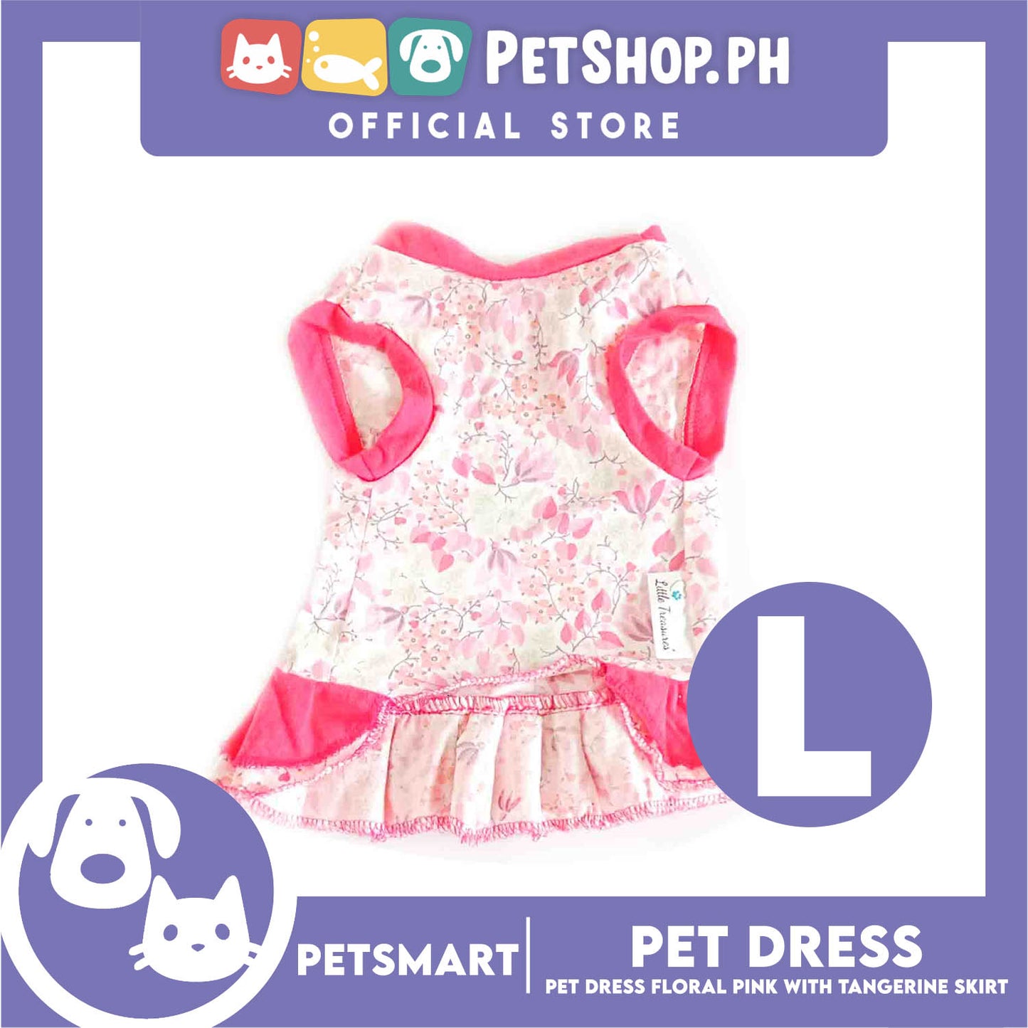Pet Dress Clothes, Floral Pink With Tangerine Skirt Dress DG-CTN134L (Large)
