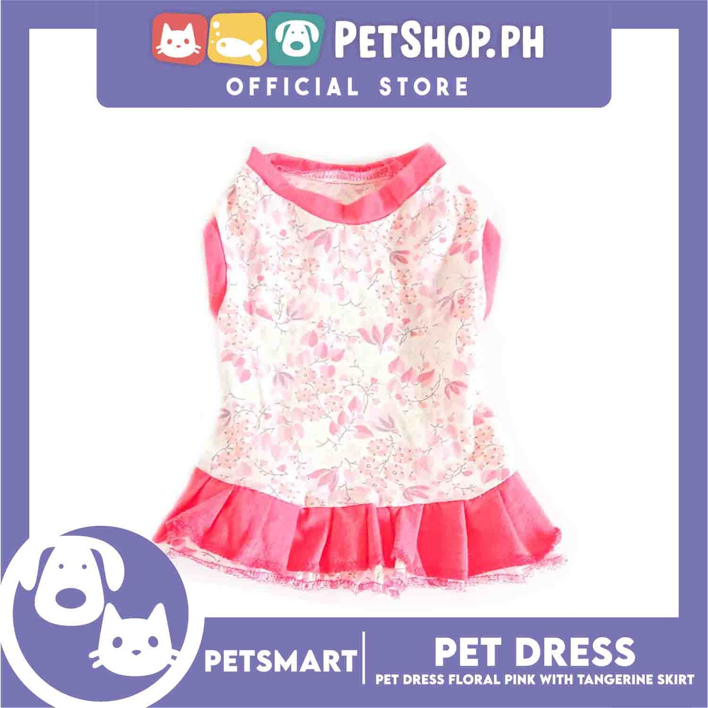 Pet Dress Clothes, Floral Pink With Tangerine Skirt Dress DG-CTN134L (Large)