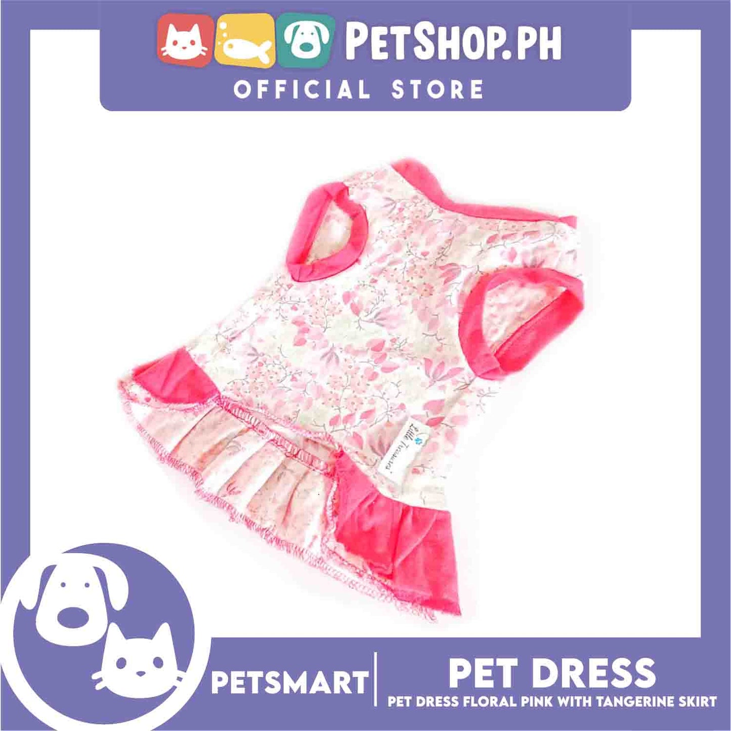Pet Dress Clothes, Floral Pink With Tangerine Skirt Dress DG-CTN134L (Large)