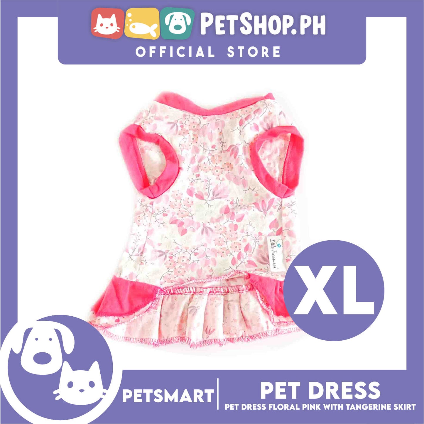 Pet Dress Clothes, Floral Pink With Tangerine Skirt Dress DG-CTN134XL (XL)