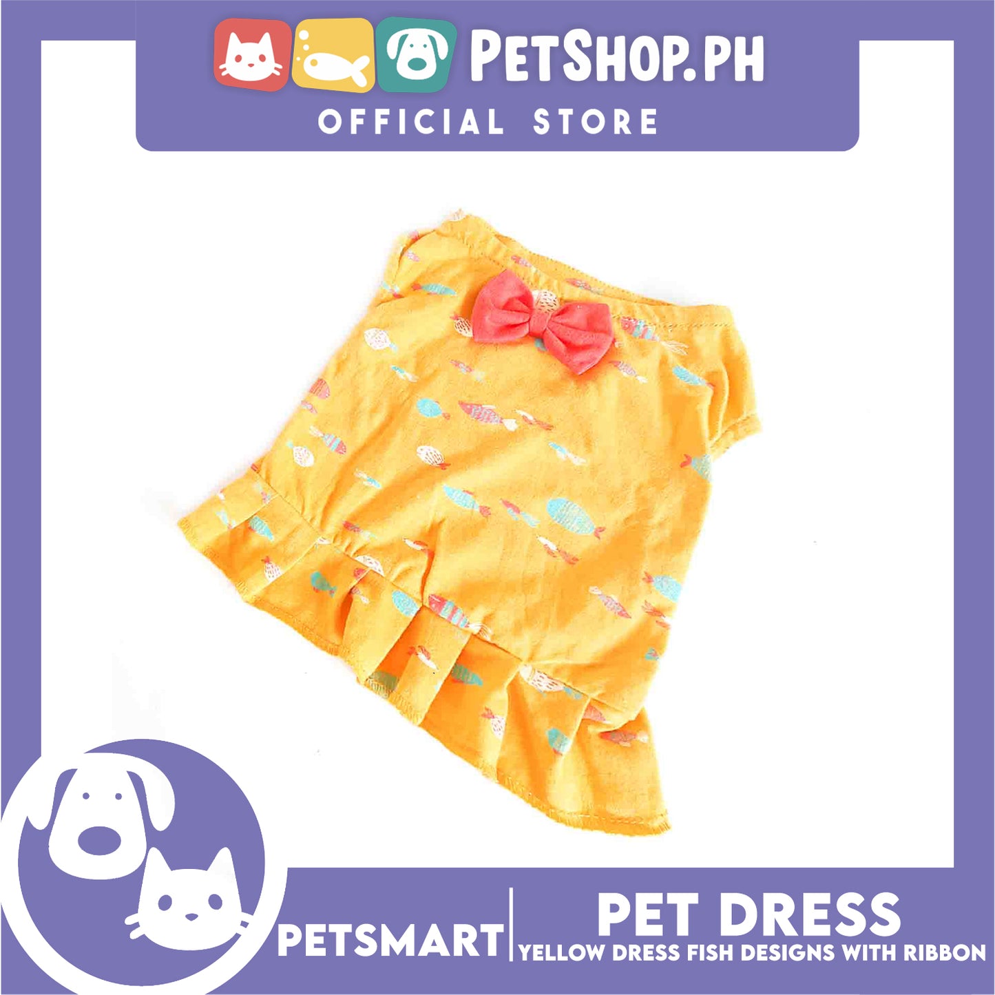 Pet Dress Clothes, Yellow Color Fish Design With Ribbon DG-CTN135M (Medium)