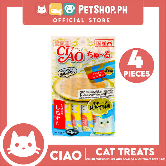 Ciao Churu Chicken Fillet With Scallop And Whitebait Flavor (SC-103) Creamy Cat Treats 14g x 4pcs