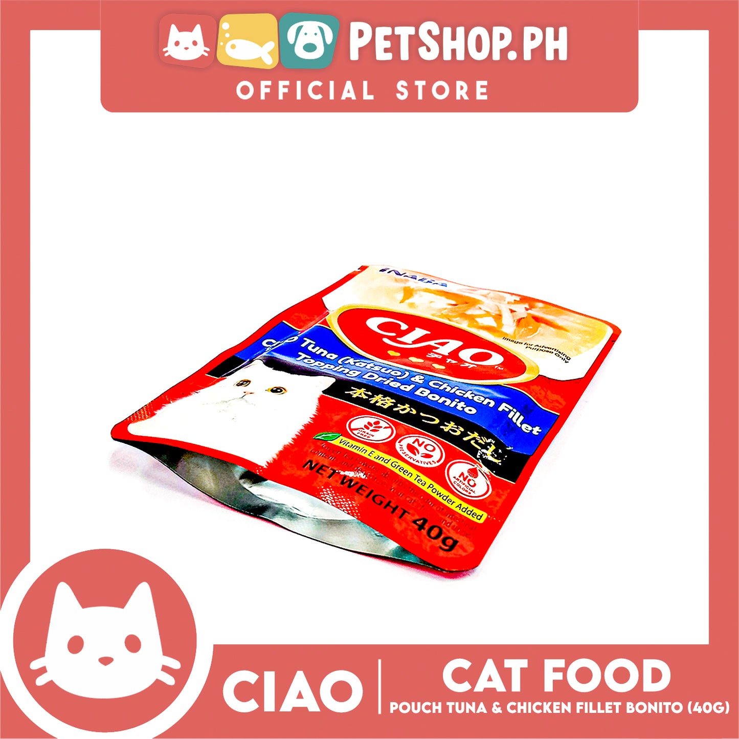 Ciao Pouch Tuna (Katsuo) And Chicken Fillet Topping Dried Bonito Flavor 40g (IC-204) Cat Wet Food