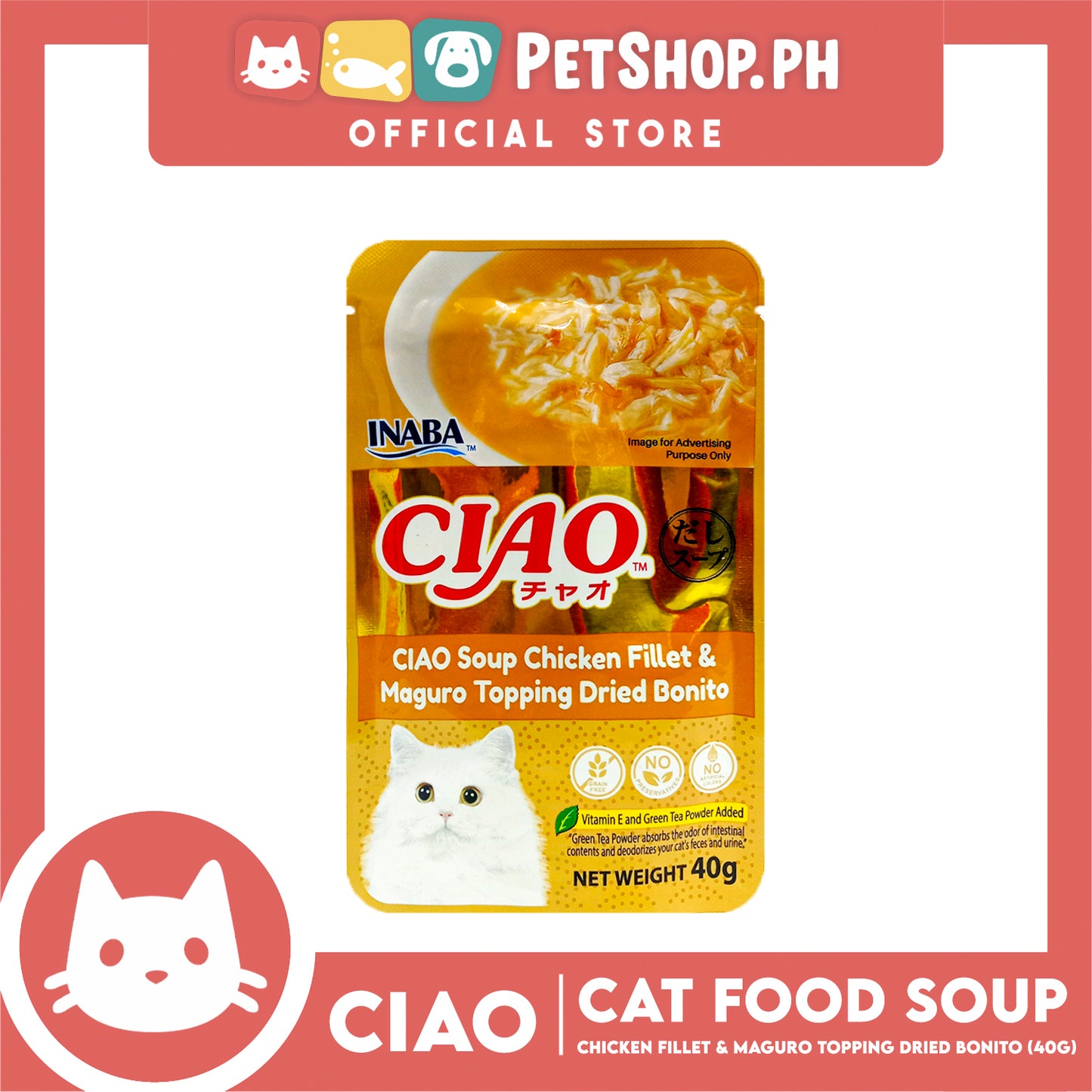 Ciao Soup Chicken Fillet And Maguro Topping Dried Bonito Flavor 40g (IC-216) Cat Wet Food