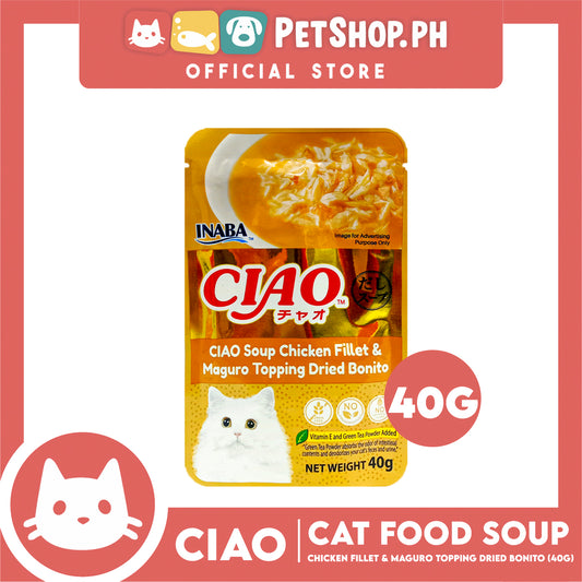 Ciao Soup Chicken Fillet And Maguro Topping Dried Bonito Flavor 40g (IC-216) Cat Wet Food