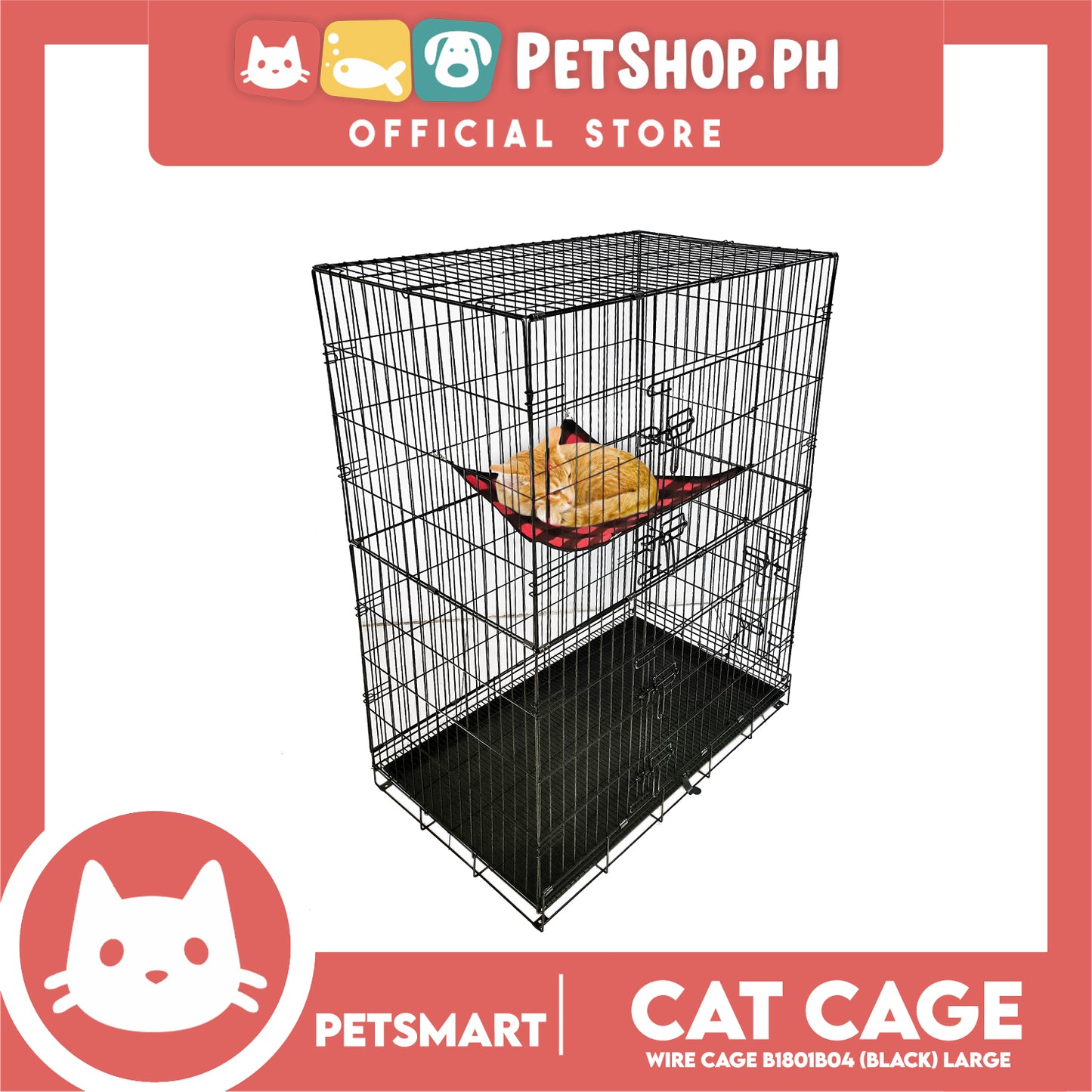 Cat Cage B1801B04 (Black) Wire Flooring, Painted Black Wire Cage, Comes With Tray Underneath 92cm x 55.5cm x 120cm Pet Cage, Pet House