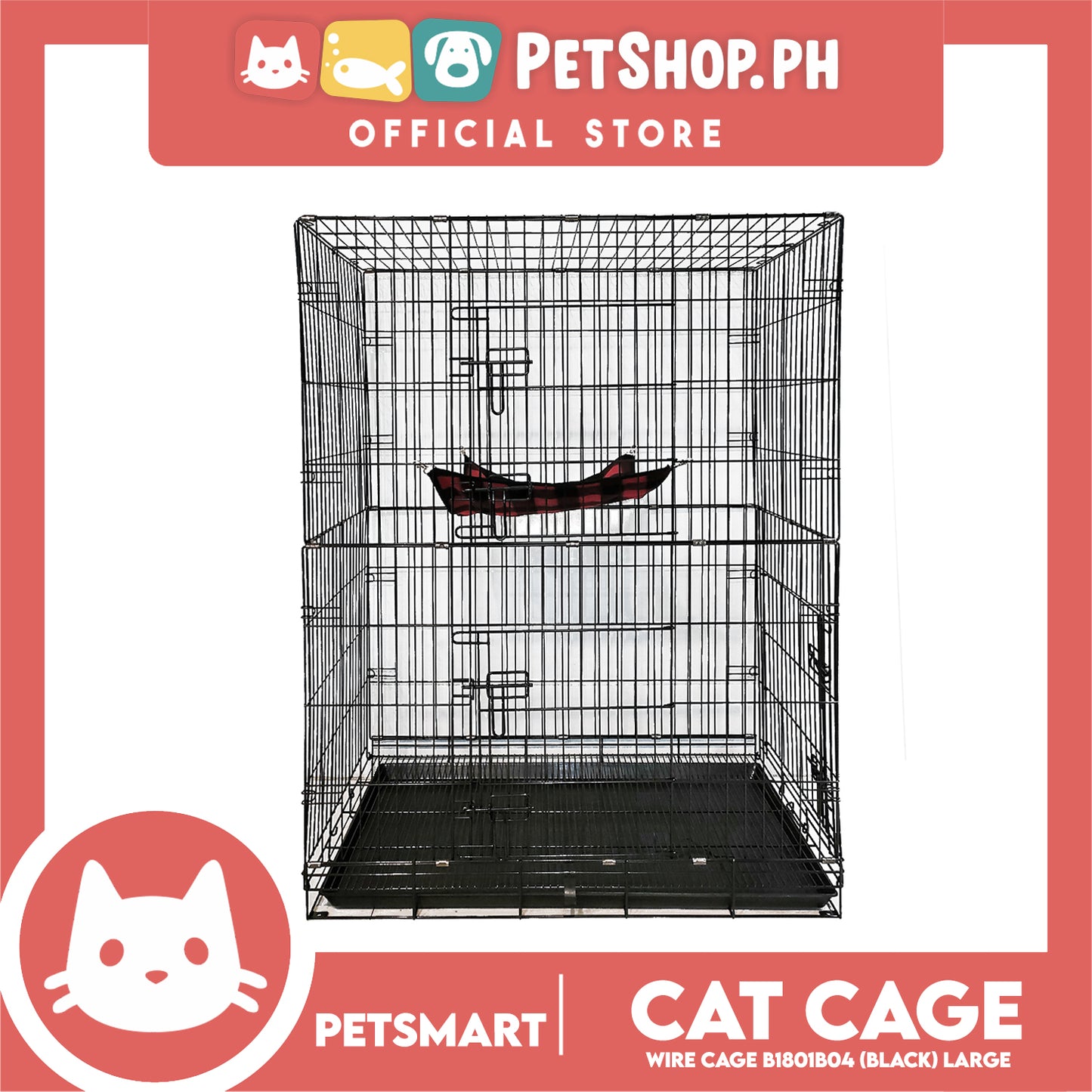 Cat Cage B1801B04 (Black) Wire Flooring, Painted Black Wire Cage, Comes With Tray Underneath 92cm x 55.5cm x 120cm Pet Cage, Pet House