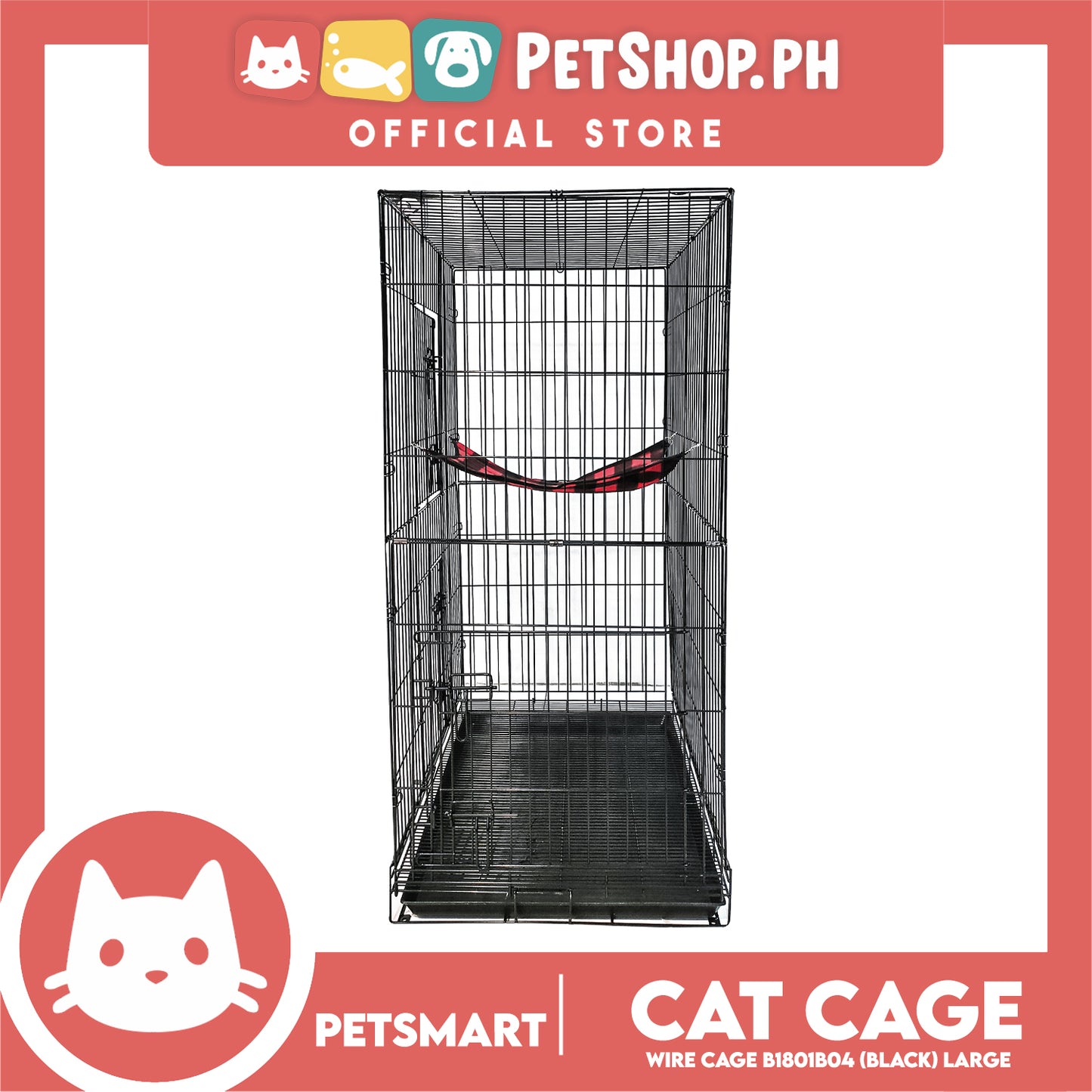 Cat Cage B1801B04 (Black) Wire Flooring, Painted Black Wire Cage, Comes With Tray Underneath 92cm x 55.5cm x 120cm Pet Cage, Pet House