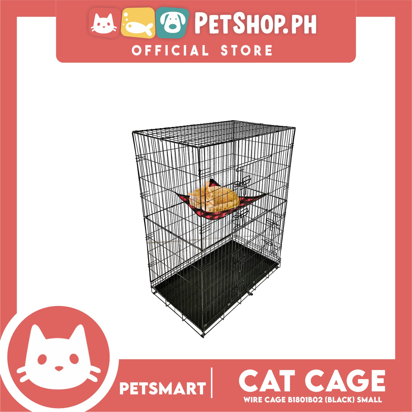 Cat Cage B1801B02 (Black) Wire Flooring, Painted Black Wire Cage, Comes With Tray Underneath 60cm x 43cm x 100cm Pet Cage, Pet House
